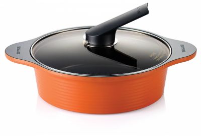 HAPPYCALL 24cm Die Cast Low Stock Pot - Orange 3003-0015