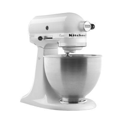 KITCHENAID 4.3L Classic Tilt Head Stand Mixer (Metallic Glossy - White) 5K45SSBWH