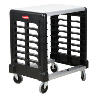 RUBBERMAID 8 Slot Side Loader Prep Cart with Cutting Board (Food Boxes and Sheet Pans) FG331600BLA