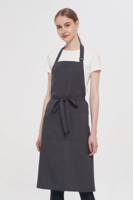 GREENCHEF Grey Bib Apron, 2 Front Pockets AGB616PC