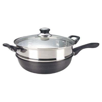 ASD 30cm Hard Anodised Induction Skillet Wok + S/Steel Steamer HP2330SS IH