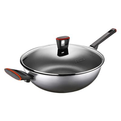 ASD Gusto Red 32cm Non-Stick Skillet Wok + Tempered Glass Cover HP8332GL-RD