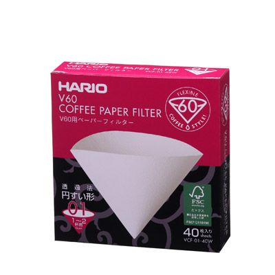 HARIO V60 Paper Filter 01 W 40  Sheets (White) VCF-01-40W