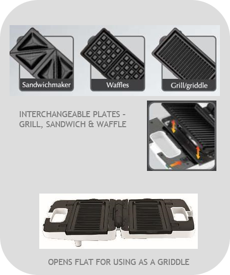 KENWOOD Multi Snacker 2 Slice Interchangeable Griller Toasting Griddle Plates SMP84.C0WH Kitchen Equipment Online Store